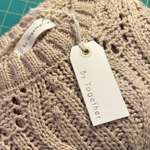 NWT By Together Women's Ellie Taupe Crochet Short Sleeve Sweater M